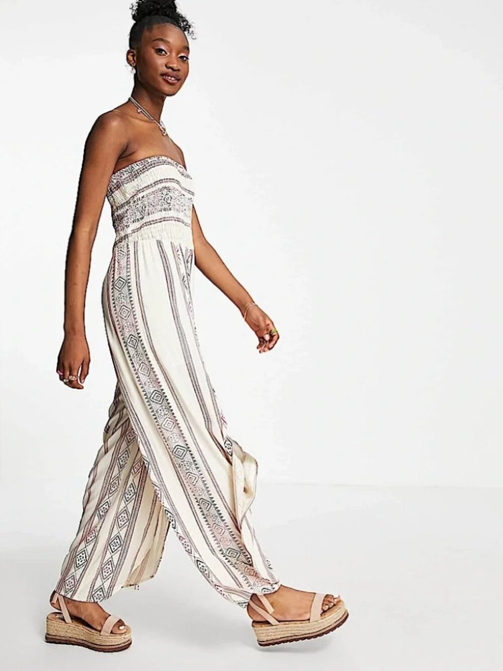En Creme Strapless Wide Leg Jumpsuit